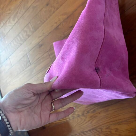 THE IMPECCABLE PIG Suede Pink Red Green Leather Large Women's ChichTote Bag - Picture 3 of 4